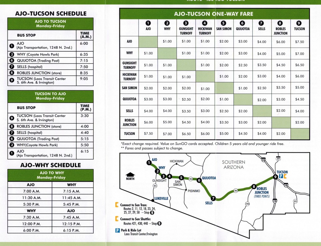 Tucson Route 486 Bus Schedule Ajo Transportation